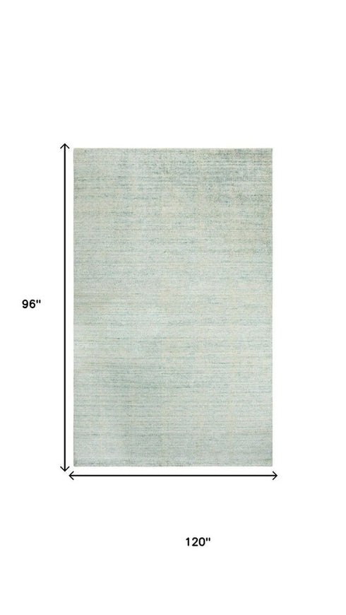 8' X 10' Aqua Green Silver And Ivory Wool Hand Loomed Area Rug