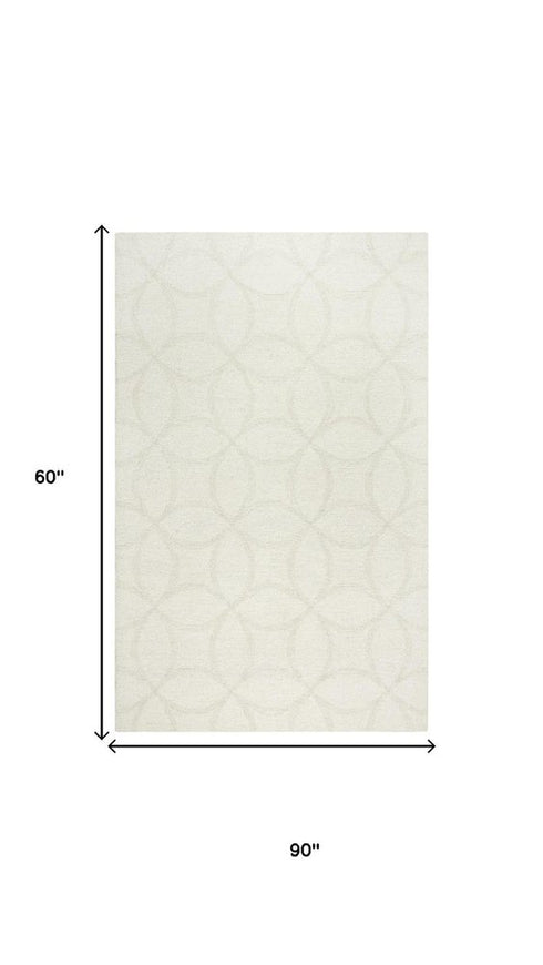 5' X 8' Ivory And Beige Wool Geometric Hand Tufted Area Rug