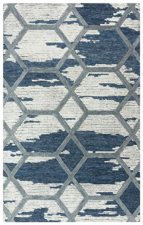 8' X 10' Blue And Ivory Geometric Hand Tufted Area Rug