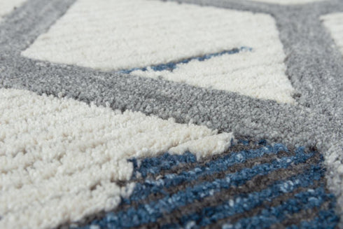 8' X 10' Blue And Ivory Geometric Hand Tufted Area Rug