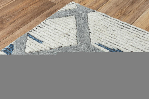 9' X 12' Blue And Ivory Geometric Hand Tufted Area Rug