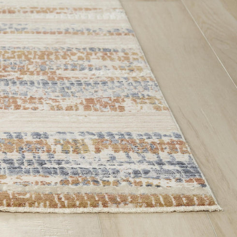 5' X 8' Terra Cotta And Blue Striped Area Rug