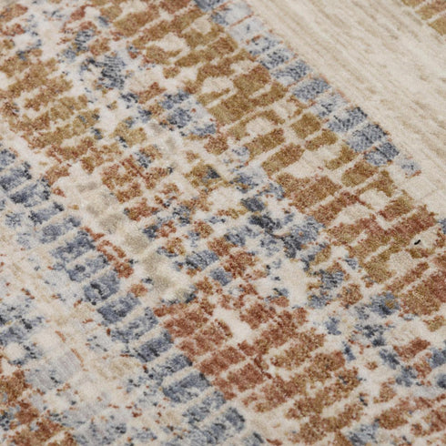 5' X 8' Terra Cotta And Blue Striped Area Rug