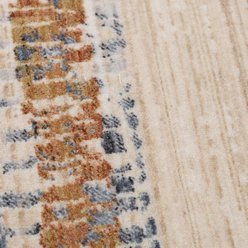 5' X 8' Terra Cotta And Blue Striped Area Rug