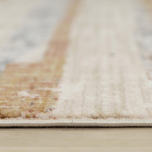 5' X 8' Terra Cotta And Blue Striped Area Rug