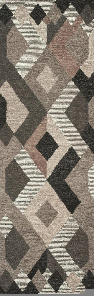 8' Natural Brown Beige Charcoal And Gray Wool Geometric Hand Tufted Area Rug