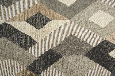 8' Natural Brown Beige Charcoal And Gray Wool Geometric Hand Tufted Area Rug