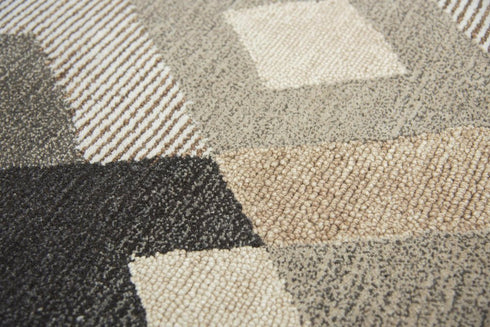8' Natural Brown Beige Charcoal And Gray Wool Geometric Hand Tufted Area Rug