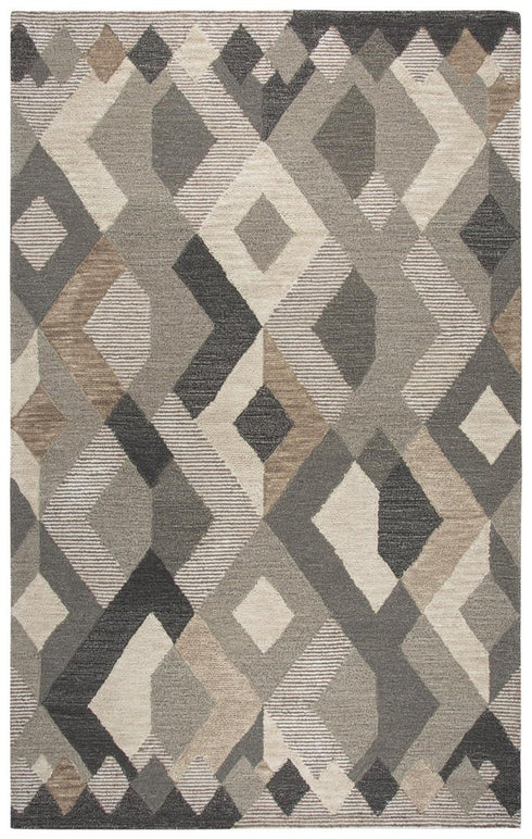 5' X 8' Natural Brown Beige Charcoal And Gray Wool Geometric Hand Tufted Area Rug