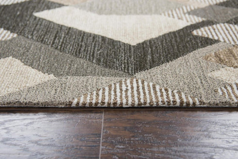 5' X 8' Natural Brown Beige Charcoal And Gray Wool Geometric Hand Tufted Area Rug