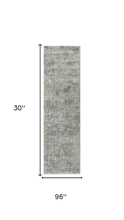 8' Gray Beige And Ivory New Zealand Lambs Wool Oriental Hand Carved Handmade Area Rug