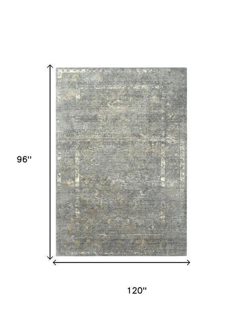 8' X 10' Gray Beige And Ivory New Zealand Lambs Wool Oriental Hand Carved Handmade Area Rug