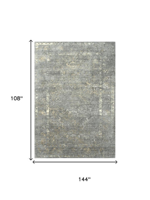 9' X 12' Gray Beige And Ivory New Zealand Lambs Wool Oriental Hand Carved Handmade Area Rug