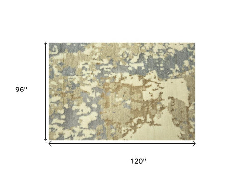 8' X 10' Beige Gray And Ivory New Zealand Lambs Wool Abstract Hand Carved Handmade Area Rug