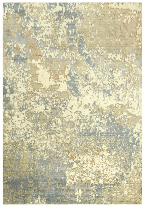 9' X 12' Beige Gray And Ivory New Zealand Lambs Wool Abstract Hand Carved Handmade Area Rug
