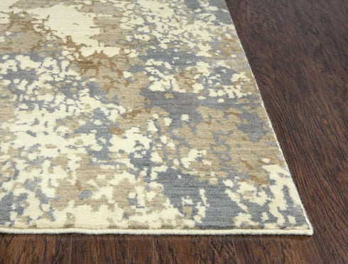 9' X 12' Beige Gray And Ivory New Zealand Lambs Wool Abstract Hand Carved Handmade Area Rug