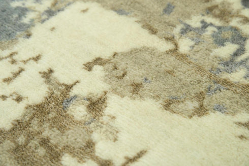 9' X 12' Beige Gray And Ivory New Zealand Lambs Wool Abstract Hand Carved Handmade Area Rug