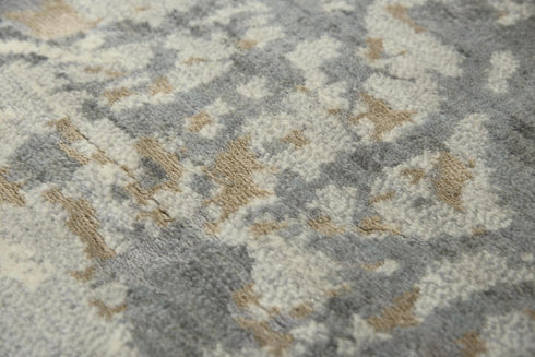 8' Gray Light Gray Beige And Ivory New Zealand Lambs Wool Abstract Hand Carved Handmade Area Rug