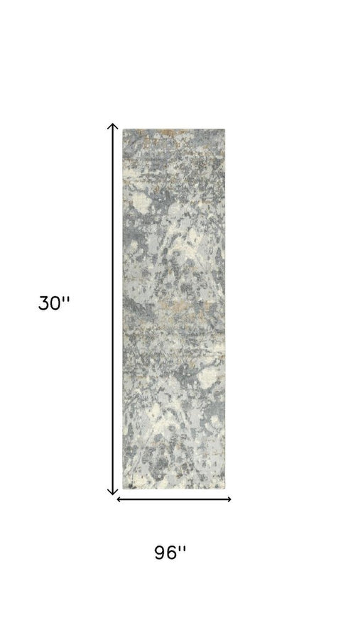 8' Gray Light Gray Beige And Ivory New Zealand Lambs Wool Abstract Hand Carved Handmade Area Rug