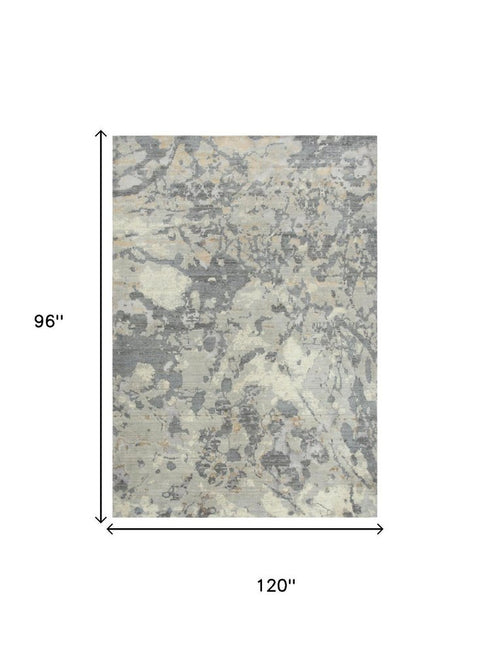 8' X 10' Gray Light Gray Beige And Ivory New Zealand Lambs Wool Abstract Hand Carved Handmade Area Rug