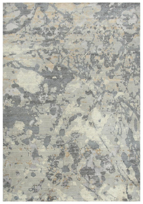 9' X 12' Gray Light Gray Beige And Ivory New Zealand Lambs Wool Abstract Hand Carved Handmade Area Rug