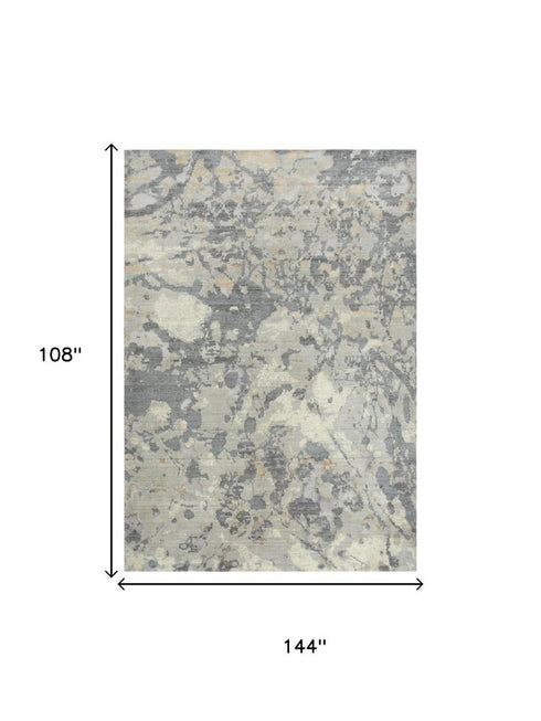 9' X 12' Gray Light Gray Beige And Ivory New Zealand Lambs Wool Abstract Hand Carved Handmade Area Rug