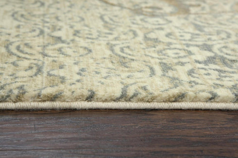 8' Beige And Natural New Zealand Lambs Wool Medallion Hand Carved Handmade Area Rug