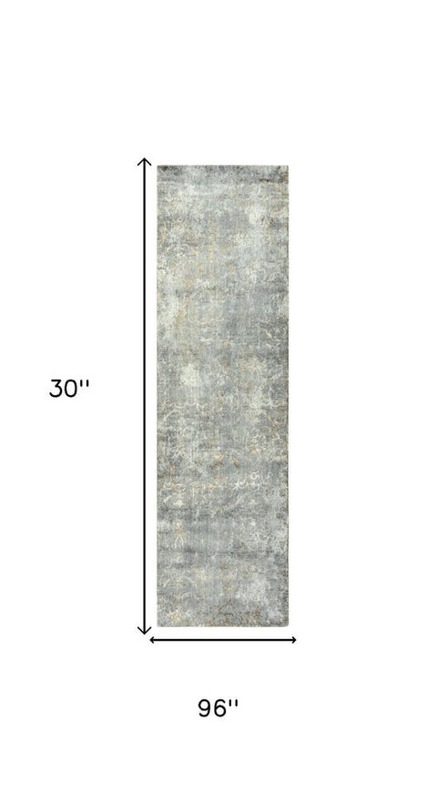 8' Gray Light Gray Beige And Ivory New Zealand Lambs Wool Trellis Hand Carved Handmade Area Rug