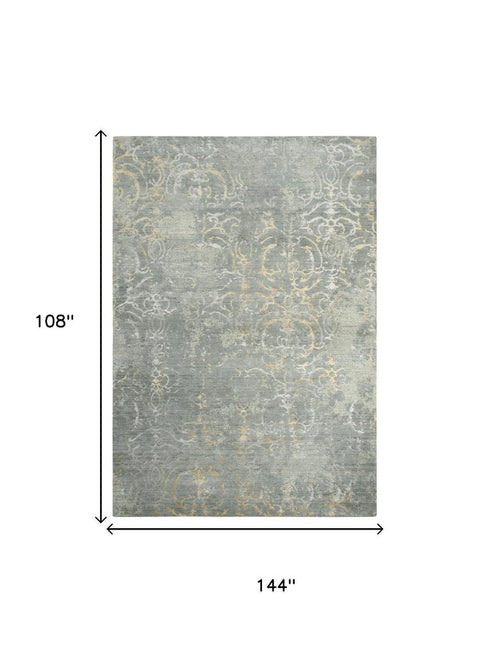 9' X 12' Gray Light Gray Beige And Ivory New Zealand Lambs Wool Trellis Hand Carved Handmade Area Rug