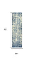 8' Blue Light Blue Gray And Ivory New Zealand Lambs Wool Abstract Hand Carved Handmade Area Rug