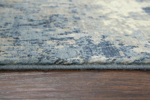 5' X 8' Blue Light Blue Gray And Ivory New Zealand Lambs Wool Abstract Hand Carved Handmade Area Rug