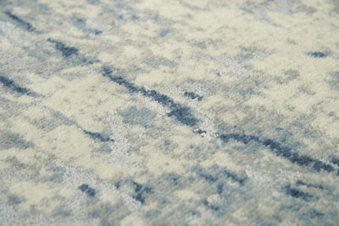 8' X 10' Blue Light Blue Gray And Ivory New Zealand Lambs Wool Abstract Hand Carved Handmade Area Rug