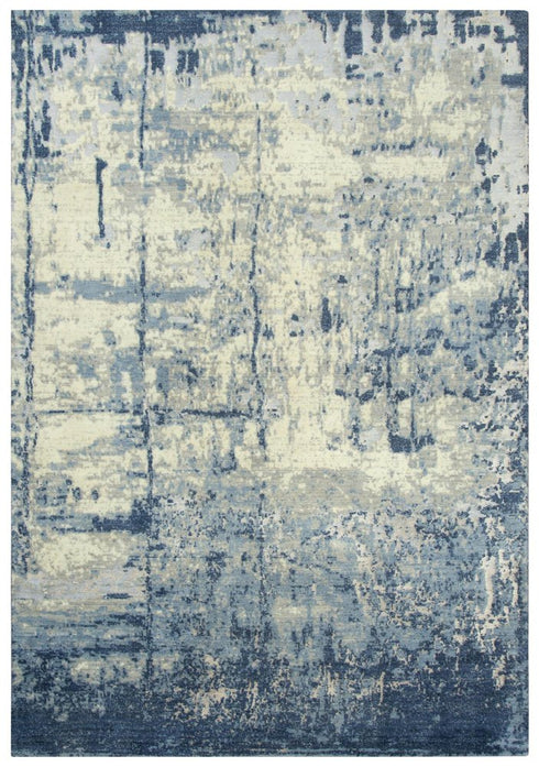 9' X 12' Blue Light Blue Gray And Ivory New Zealand Lambs Wool Abstract Hand Carved Handmade Area Rug