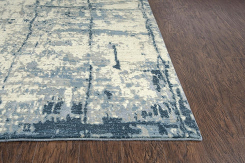 9' X 12' Blue Light Blue Gray And Ivory New Zealand Lambs Wool Abstract Hand Carved Handmade Area Rug