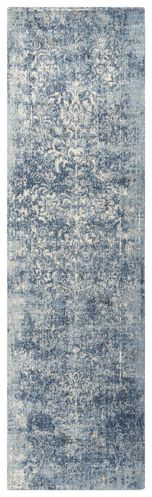 8' Blue Gray Beige And Ivory New Zealand Lambs Wool Oriental Hand Carved Handmade Area Rug