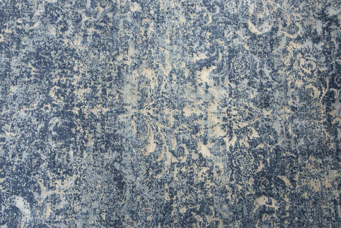 8' Blue Gray Beige And Ivory New Zealand Lambs Wool Oriental Hand Carved Handmade Area Rug