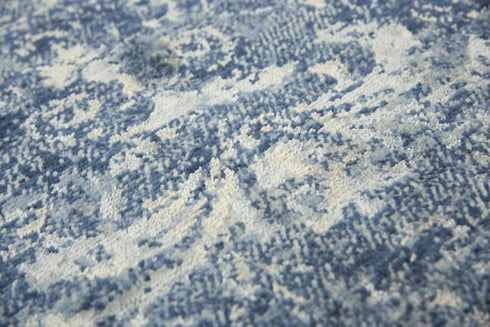 8' X 10' Blue Gray Beige And Ivory New Zealand Lambs Wool Oriental Hand Carved Handmade Area Rug