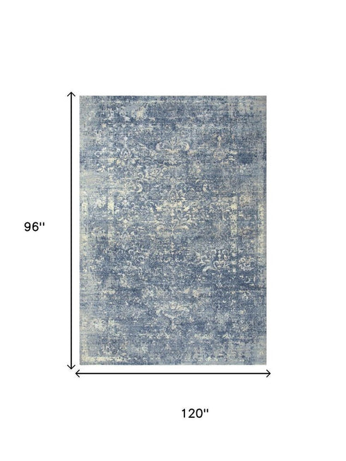 8' X 10' Blue Gray Beige And Ivory New Zealand Lambs Wool Oriental Hand Carved Handmade Area Rug