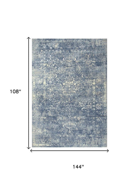 9' X 12' Blue Gray Beige And Ivory New Zealand Lambs Wool Oriental Hand Carved Handmade Area Rug