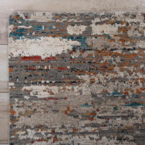 8' Gray Beige Orange Red And Blue New Zealand Lambs Wool Abstract Hand Carved Handmade Area Rug