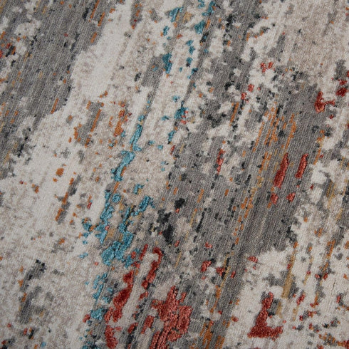 8' Gray Beige Orange Red And Blue New Zealand Lambs Wool Abstract Hand Carved Handmade Area Rug