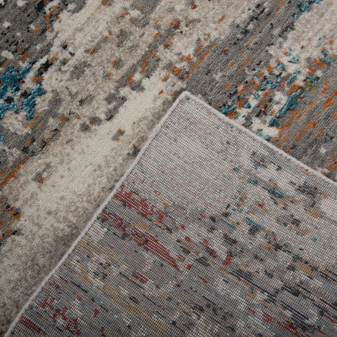 8' Gray Beige Orange Red And Blue New Zealand Lambs Wool Abstract Hand Carved Handmade Area Rug