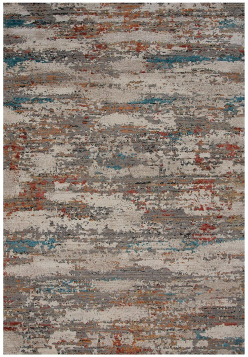 8' X 10' Gray Beige Orange Red And Blue New Zealand Lambs Wool Abstract Hand Carved Handmade Area Rug