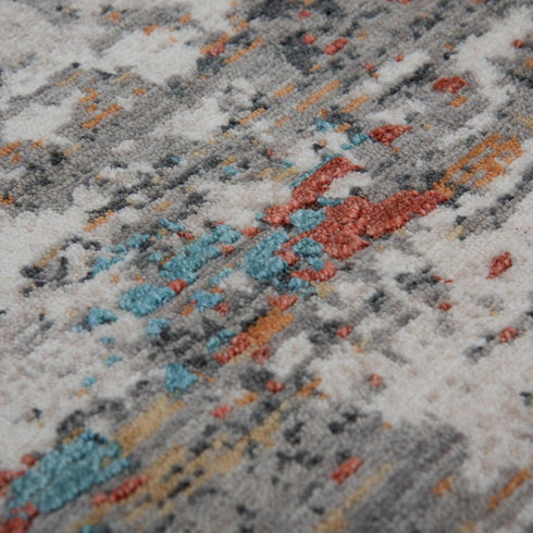 8' X 10' Gray Beige Orange Red And Blue New Zealand Lambs Wool Abstract Hand Carved Handmade Area Rug