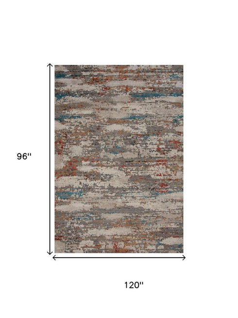 8' X 10' Gray Beige Orange Red And Blue New Zealand Lambs Wool Abstract Hand Carved Handmade Area Rug
