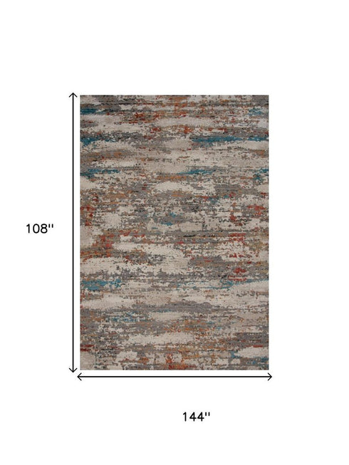 9' X 12' Gray Beige Orange Red And Blue New Zealand Lambs Wool Abstract Hand Carved Handmade Area Rug