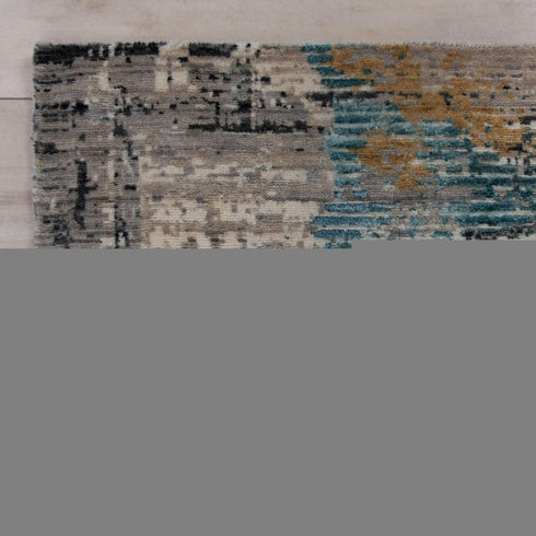 8' X 10' Gray Black Yellow Blue And Ivory New Zealand Lambs Wool Abstract Hand Carved Handmade Area Rug