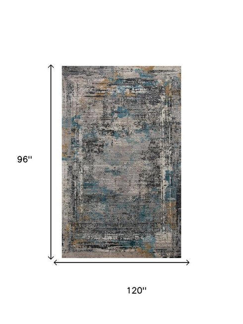 8' X 10' Gray Black Yellow Blue And Ivory New Zealand Lambs Wool Abstract Hand Carved Handmade Area Rug