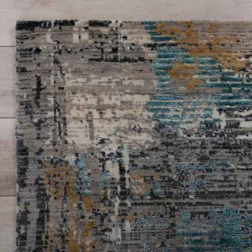 9' X 12' Gray Black Yellow Blue And Ivory New Zealand Lambs Wool Abstract Hand Carved Handmade Area Rug