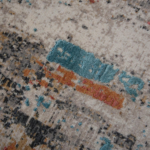 8' X 10' Beige Yellow Orange Blue Ivory Gray Charcoal And Red New Zealand Lambs Wool Abstract Hand Carved Handmade Area Rug